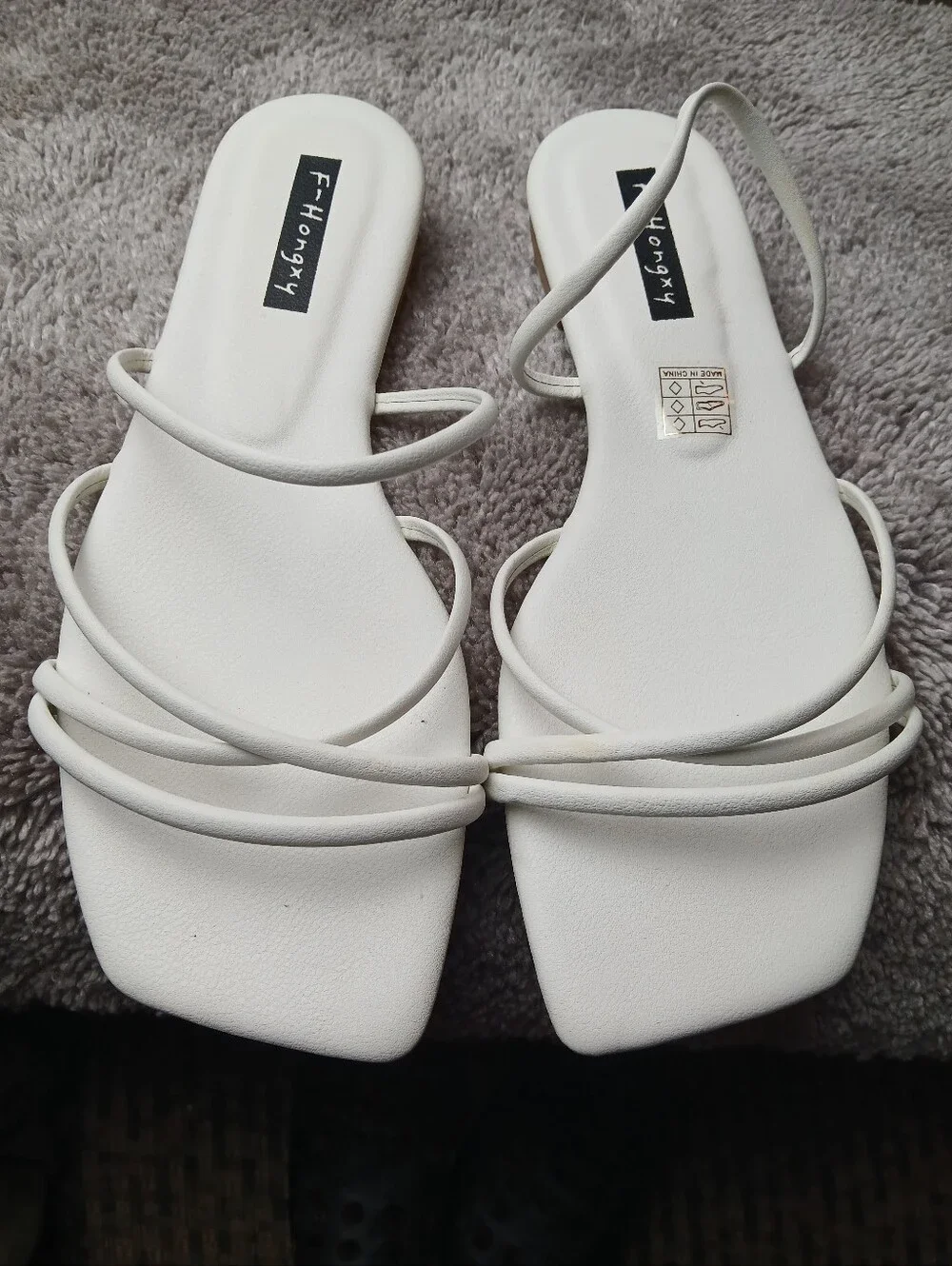 F-HONGXY Off White Strappy Square Toe Flat Sandals 41/US 9.5-10